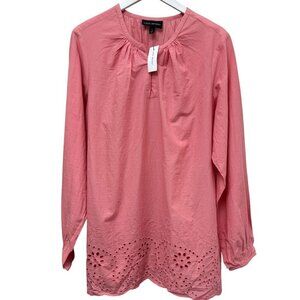 LANE BRYANT Pink Peasant Blouse Size 16 Cotton Eyelet Long Sleeve Womens Top NWT